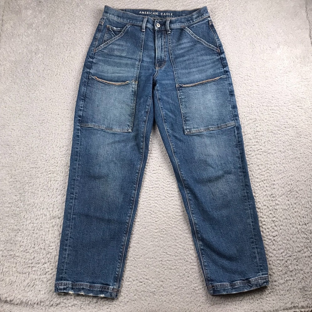 American Eagle Super High‎ Rise Baggy Straight Utility Jeans Womens 6 (32x28)